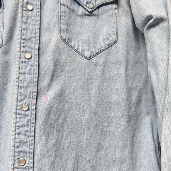 Double RRL Ralph Lauren Mens Size Medium Denim Shirt Light Wash Western Flaws - Picture 8 of 8